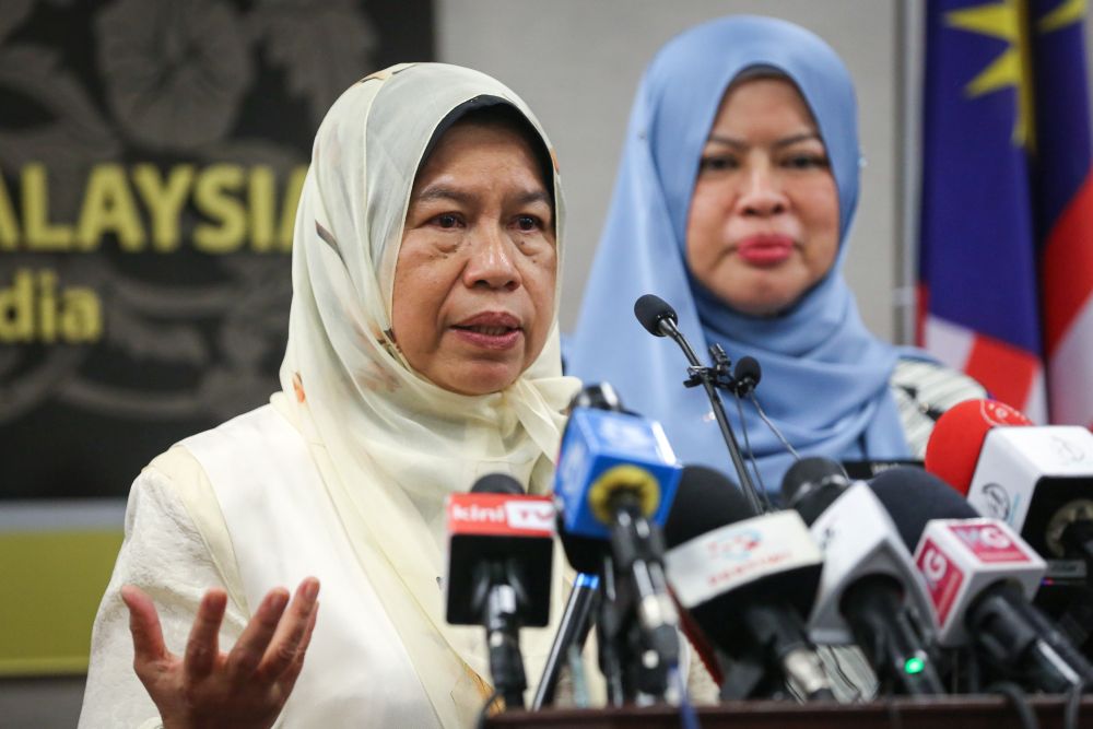 Housing and Local Government Minister Zuraida Kamaruddin speaks during a press conference at Parliament in Kuala Lumpur July 14, 2020. u00e2u20acu201d Picture by Yusof Mat Isa