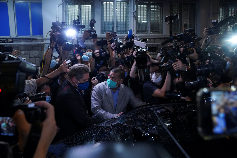 Media mogul Jimmy Lai Chee-ying, founder of Apple Daily, is seen as he was released on bail, after he was arrested by the national security unit in Hong Kong, China August 12, 2020. u00e2u20acu201d Reuters pic