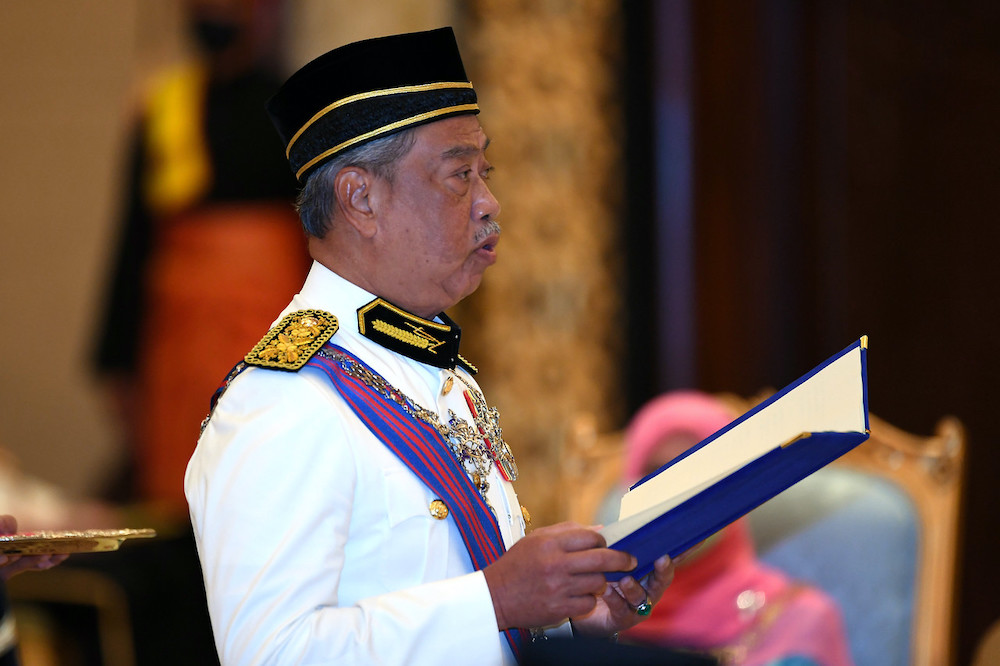 Prime Minister Tan Sri Muhyiddin Yassin offering his congratulations to Yang di-Pertuan Agong Al-Sultan Abdullah Riu00e2u20acu2122ayatuddin Al-Mustafa Billah Shah on the occasion of His Majestyu00e2u20acu2122s birthday at Istana Melawati. u00e2u20acu201d Bernama pic