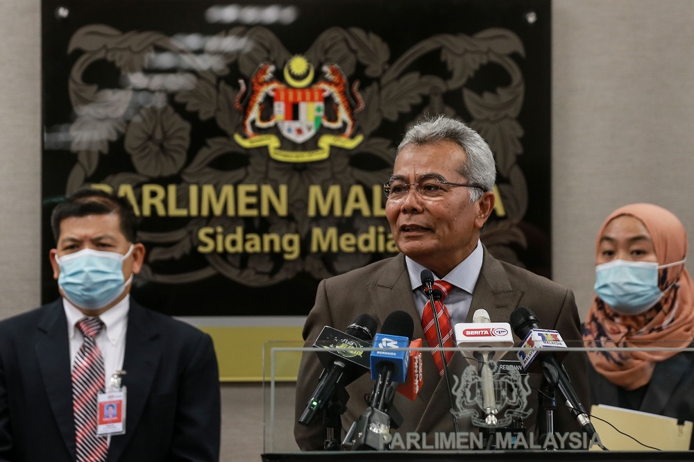 Minister in the Prime Ministeru00e2u20acu2122s Department Datuk Seri Mohd Redzuan Md Yusof speaks to reporters at the Parliament building August 10,2020. u00e2u20acu201d Picture by Ahmad Zamzahurinn