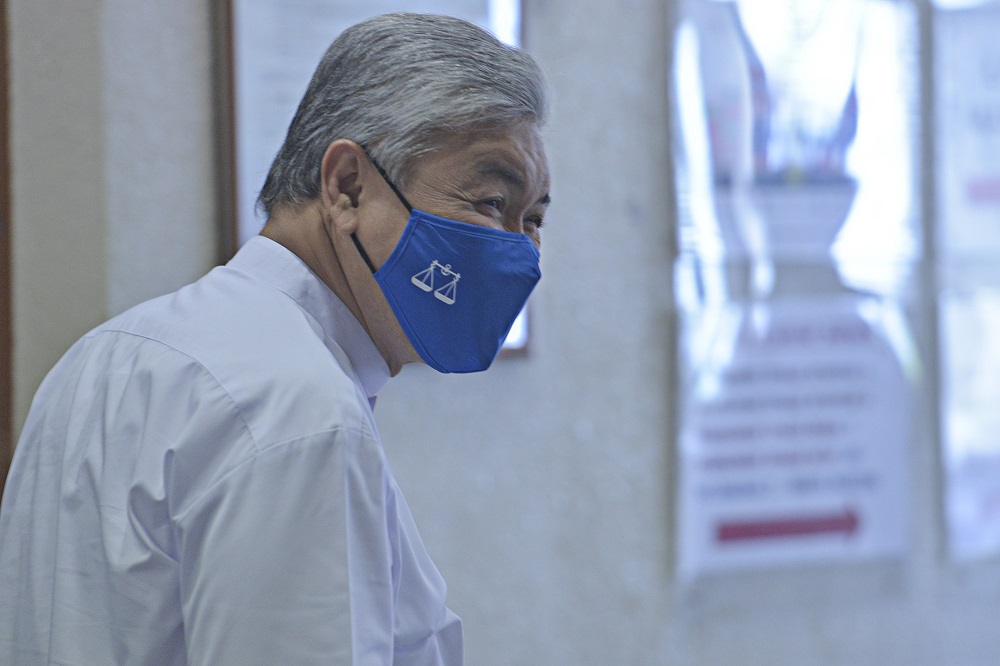 Datuk Seri Ahmad Zahid Hamidi is pictured at the Kuala Lumpur Court Complex August 14, 2020. u00e2u20acu2022 Picture by Shafwan Zaidon