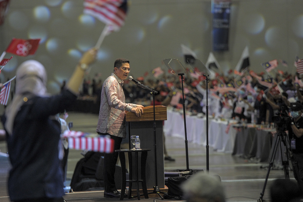Datuk Seri Azmin Ali delivers his speech during the National Congress: Unite For Malaysia event at Malaysia International Trade & Exhibition Centre (MITEC) in Kuala Lumpur, August 22, 2020. u00e2u20acu201d Picture by Shafwan Zaidon