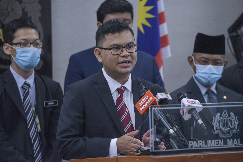 Johor Baru MP Akmal Nasrullah Mohd Nasir speaks during a press conference in Parliament August 12, 2020. u00e2u20acu201d Picture by Shafwan Zaidon