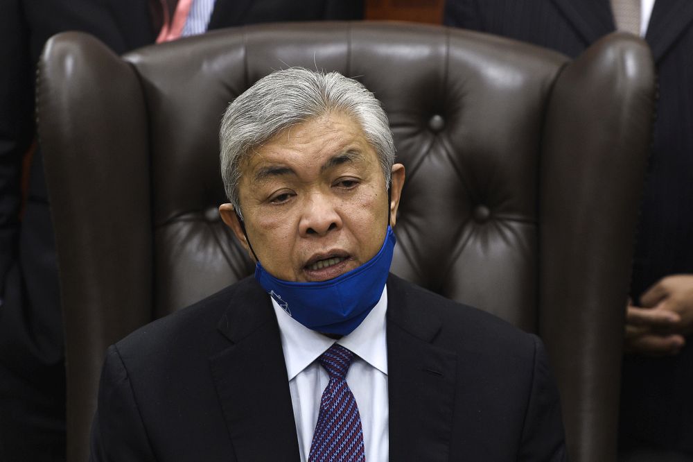 Bagan Datuk MP Datuk Seri Ahmad Zahid Hamidi speaks during a press conference in Parliament, Kuala Lumpur August 18, 2020. u00e2u20acu2022 Picture by Miera Zulyana