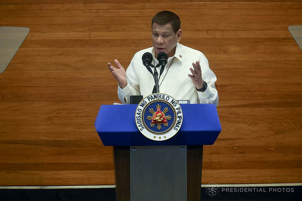 Philippine President Rodrigo Duterte speaks during his State of the Nation Address in Quezon City, Philippines July 27, 2020. u00e2u20acu201d Presidential Photos handout via Reuters