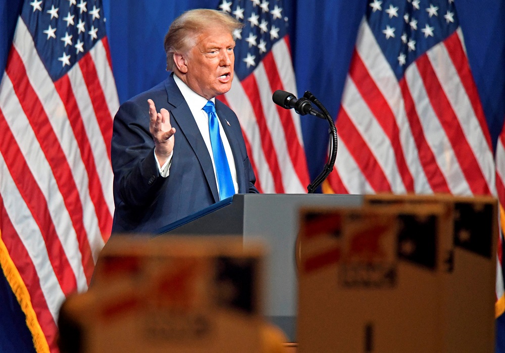 US President Donald Trump talks at the Republican National Convention in Charlotte, North Carolina  August 24, 2020. u00e2u20acu2022 Reuters pic