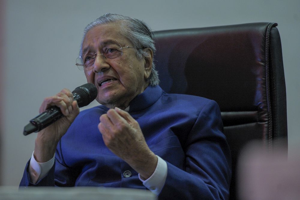 Tun Dr Mahathir Mohamad speaks to reporters during a media conference at the Pullman Kuala Lumpur in Bangsar August 7, 2020. u00e2u20acu201d Picture by Shafwan Zaidon