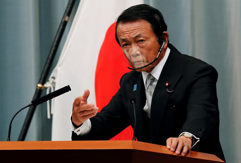 Japanu00e2u20acu2122s newly-appointed Finance Minister Taro Aso speaks at a news conference in Tokyo September 16, 2020. u00e2u20acu201d Reuters pic