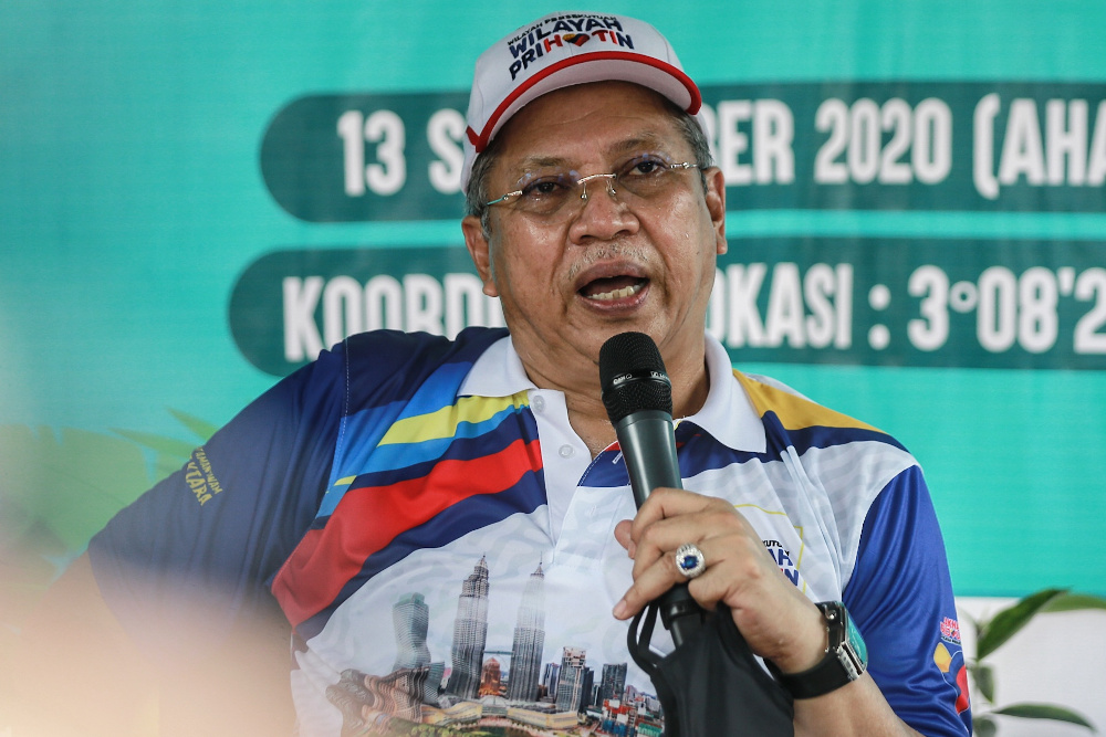 Federal Territories Minister Tan Sri Annuar Musa speaks to reporter after attending the Bukit Kiara Public Park Beautification Programme in Kuala Lumpur September 13, 2020. u00e2u20acu201d Picture by Ahmad Zamzahuri  