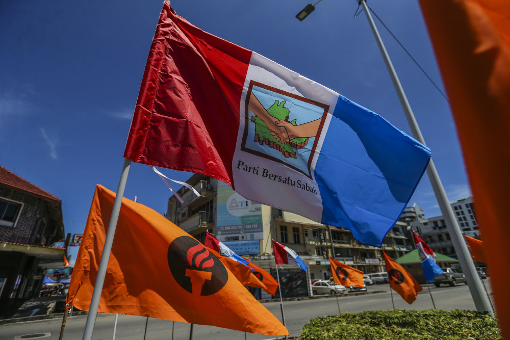 General view of Parti Bersatu Sabah (PBS) flag during the Sabah state election in Kota Kinabalu, Sabah September 13, 2020. u00e2u20acu201d Picture by Firdaus Latif