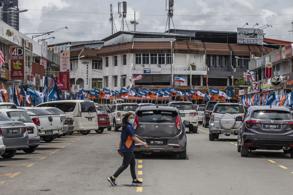 Party flags are seen during the Sabah state election campaign in Luyang, Sabah September 14, 2020. u00e2u20acu201d Picture by Firdaus Latif