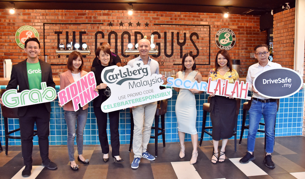 Carlsberg Malaysiau00e2u20acu2122s corporate affairs director Pearl Lai (3rd left) with representatives from their partner companies at the launch of #CelebrateResponsibly campaign. u00e2u20acu201d Picture courtesy of Carlsberg Malaysia