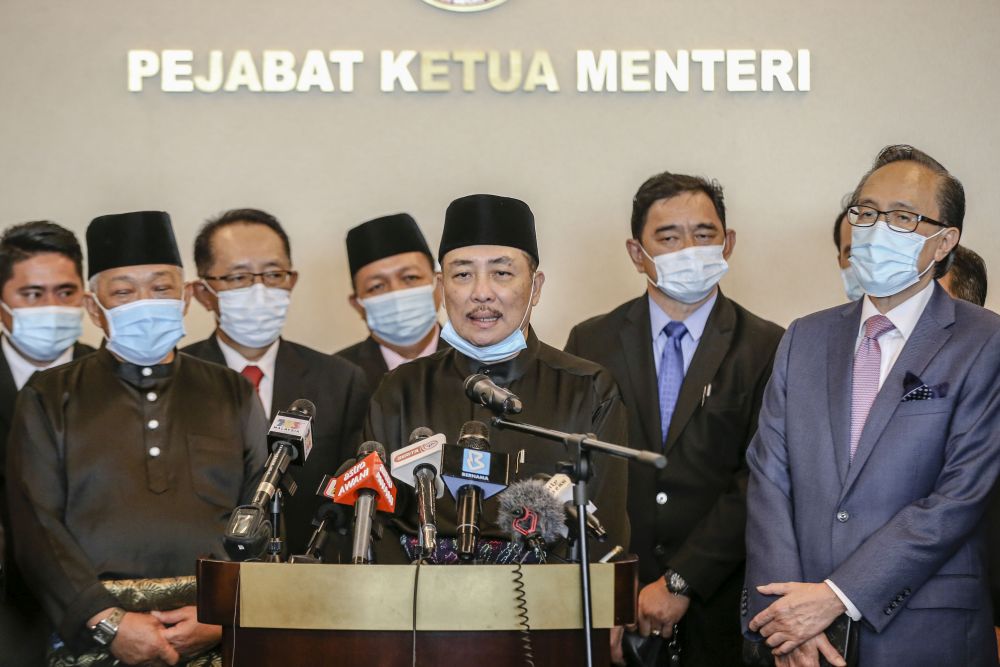 Sabah Chief Minister Datuk Hajiji Noor speaks during a press conference at the state administrative building in Kota Kinabalu September 29, 2020. u00e2u20acu201d Picture by Firdaus Latif