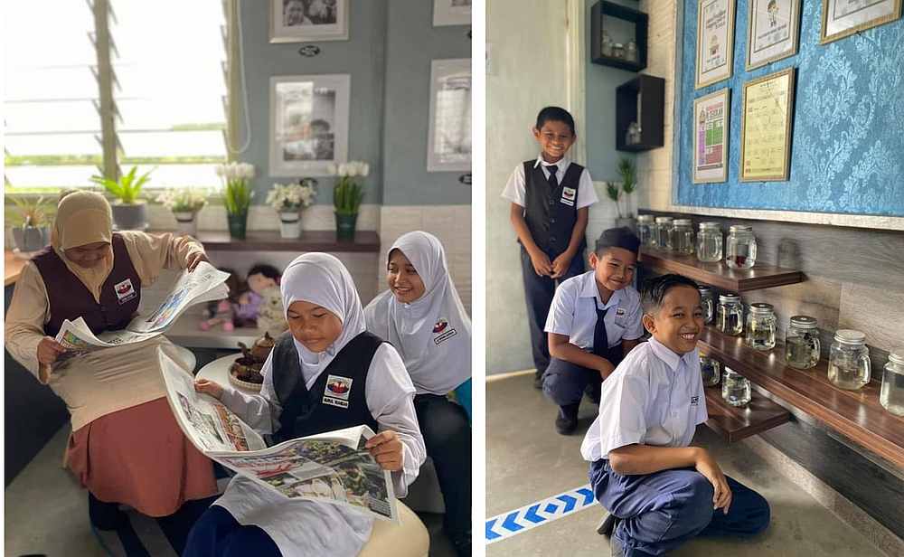Students have been enjoying reading and caring for their fish in jars in the newly decorated classroom. u00e2u20acu201d Picture courtesy of Syahril Faiza Zakarian