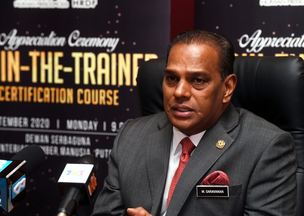 Human Resources Minister Datuk Seri M. Saravanan at a press conference in Putrajaya October 28, 2020. -- Bernama pic