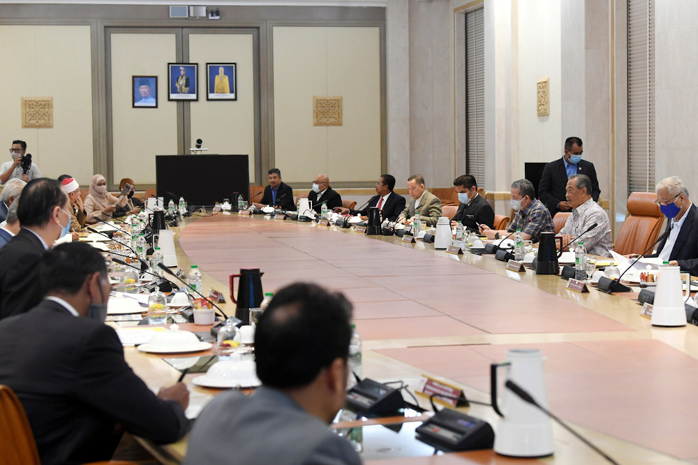 Prime Minister Tan Sri Muhyiddin Yassin chairing a special National Security Council meeting on Covid-19 at Perdana Putra building October 3, 2020. u00e2u20acu201d Bernama pic