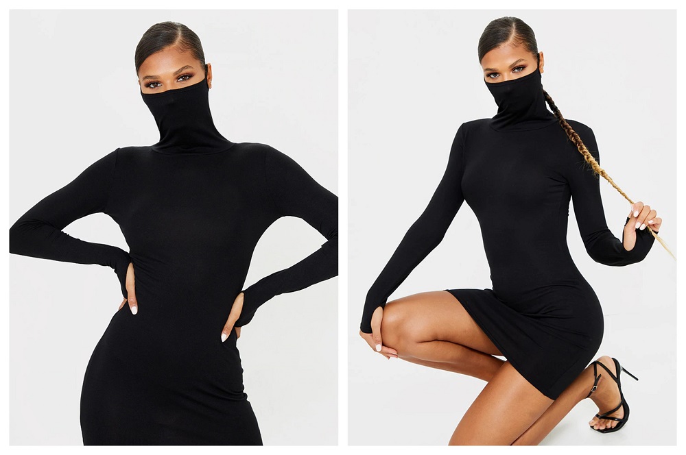 The two-in-one face mask dress by UK-based retailer Pretty Little Thing is the latest style trend born out of the pandemic. u00e2u20acu2022 Pictures via Pretty Little Thing