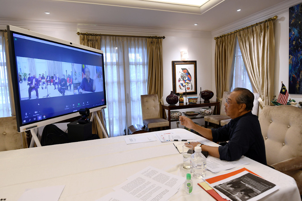 Prime Minister Tan Sri Muhyiddin Yassin speaking during a live video broadcast press conference at his residence in Kuala Lumpur October 13, 2020. u00e2u20acu201d Bernama pic 