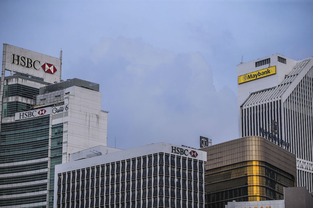 The buildings of HSBC Bank and Maybank are seen in Kuala Lumpur November 3, 2020. u00e2u20acu201d Picture by Hari Anggara