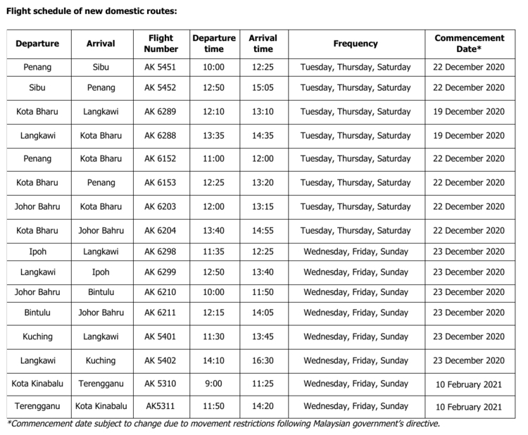 国内新航线航班的时间表。-图摘自Soya Cincau-