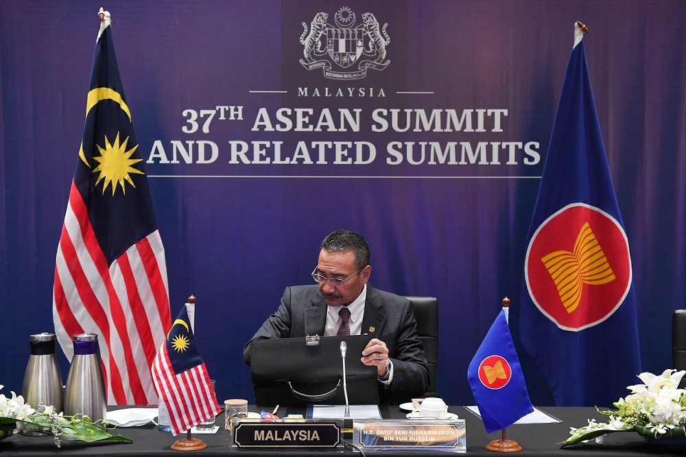 Foreign Minister Datuk Seri Hishammuddin Hussein speaks during the 8th US-Asean Summit in Kuala Lumpur November 14, 2020. u00e2u20acu2022 Bernama pic