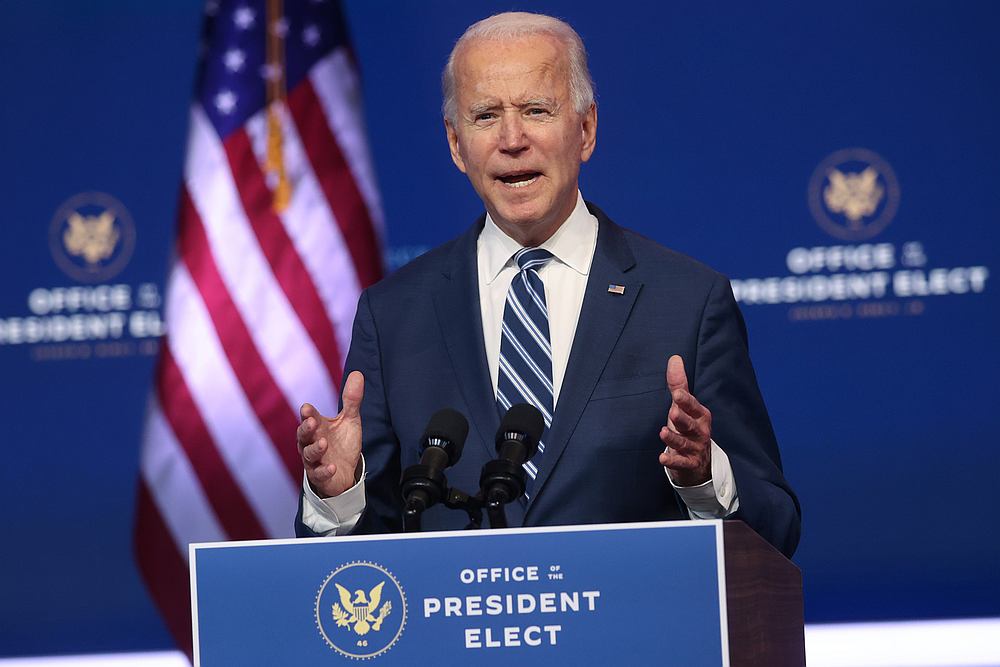 US President-elect Joe Biden speaks during a brief news conference at the theatre serving as his transition headquarters in Wilmington, Delaware November 10, 2020. u00e2u20acu201d Reuters pic