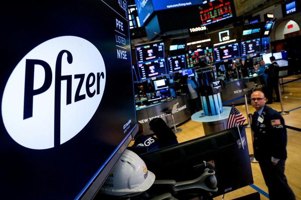 A logo for Pfizer is displayed on a monitor on the floor at the New York Stock Exchange (NYSE) in New York, US, July 29, 2019. u00e2u20acu201d Reuters pic