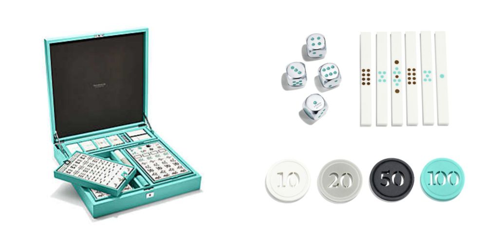 The luxury set includes 150 mahjong tiles, 120 scoring sticks and 80 money chips, housed in the brandu00e2u20acu2122s signature Tiffany Blue leather case. u00e2u20acu201d Picture from Tiffany & Co.