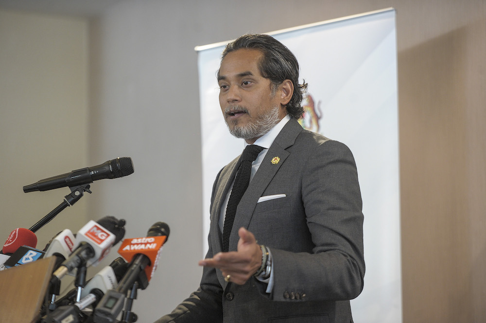 Minister of Science, Technology, and Innovation Khairy Jamaluddin speaks during the Mosti press conference in Putrajaya December 23, 2030. u00e2u20acu201d Picture by Shafwan Zaidon