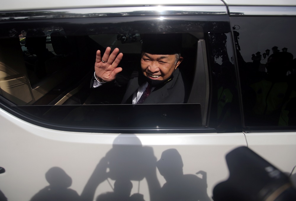 Umno president Datuk Seri Ahmad Zahid Hamidi is seen leaving Istana Kinta in Ipoh December 8, 2020. u00e2u20acu2022 Picture by Farhan Najib