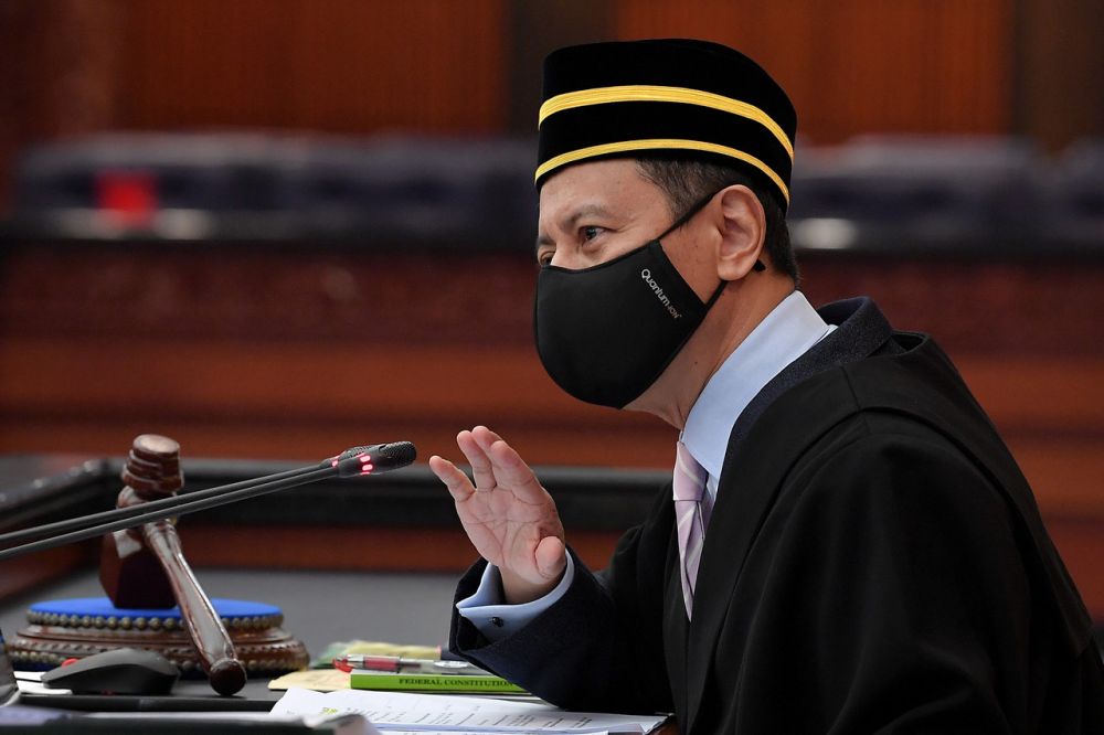 Dewan Rakyat Speaker Datuk Azhar Azizan Harun addresses members of Parliament during the Third Session of the 14th Term of Parliament at Parliament December 15, 2020. u00e2u20acu201d Bernama picnn