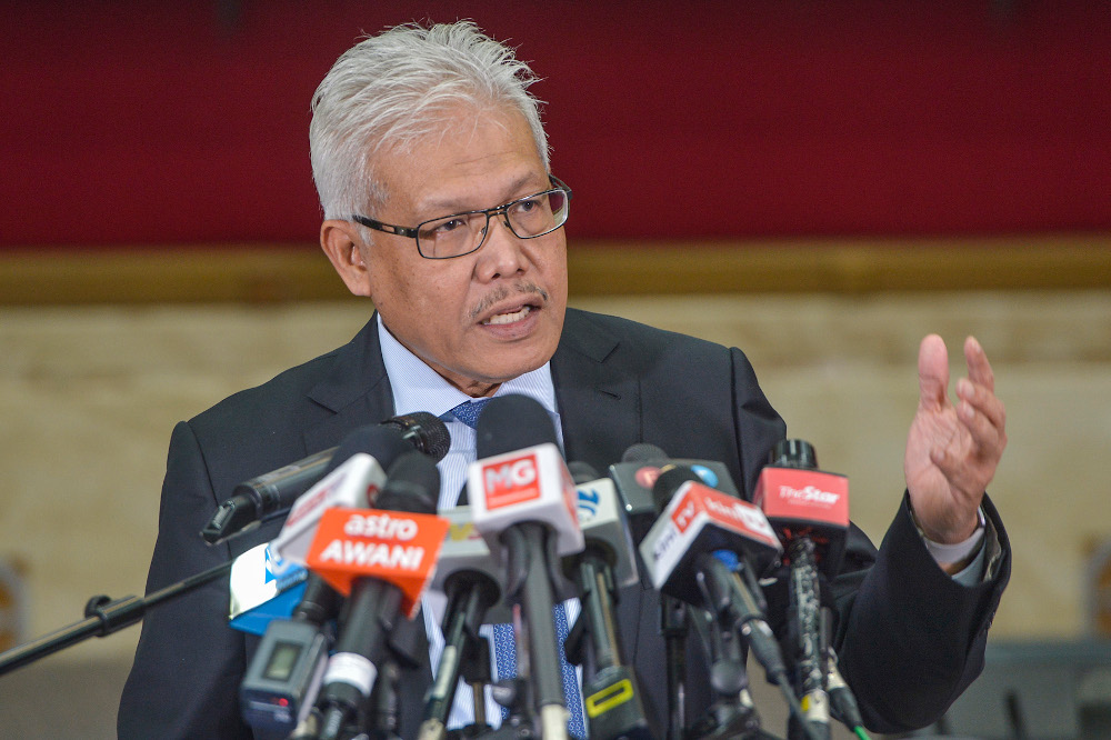 Home Minister Datuk Seri Hamzah Zainudin speaks during a press conference at the Ministry of Human Resources, Putrajaya December 3, 2020. u00e2u20acu201d Picture by Miera Zulyana