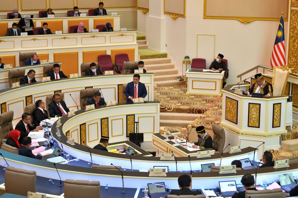 Melaka Chief Minister Datuk Seri Sulaiman Md Ali tables the state Budget for 2021 at the Seri Negeri complex December 9, 2020. u00e2u20acu201d Bernama pic