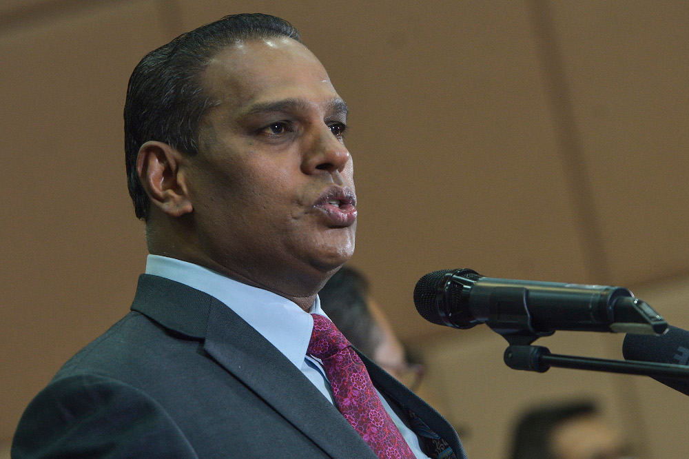 Human Resources Minister Datuk Seri M. Saravanan speaks during a press conference at the Ministry of Human Resources, Putrajaya December 3, 2020. u00e2u20acu201d Picture by Miera Zulyana