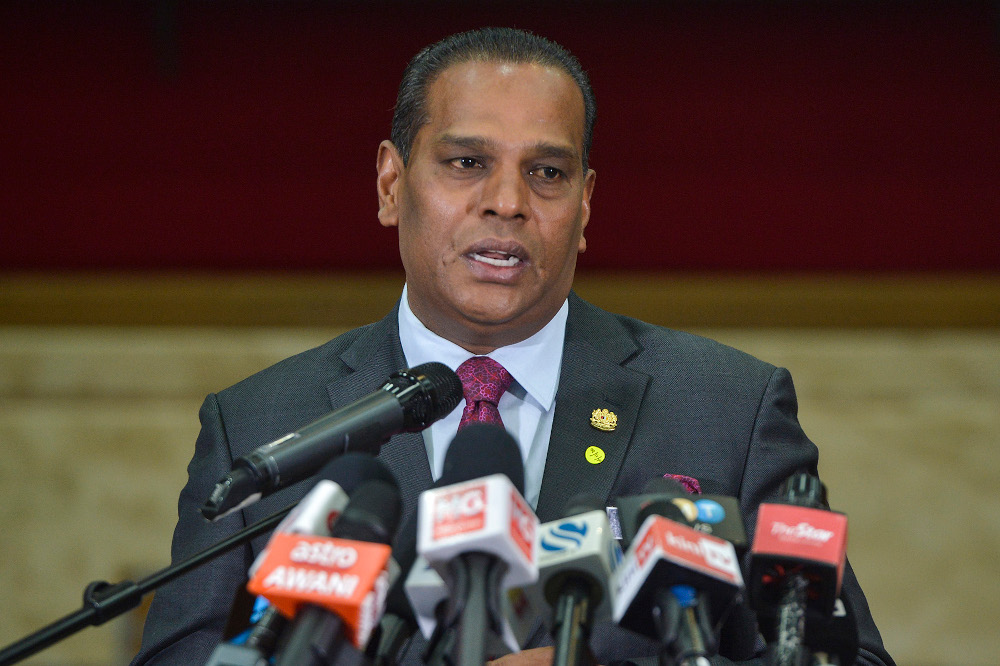 Human Resources Minister Datuk Seri M. Saravanan speaks during a press conference at the Ministry of Human Resources, Putrajaya December 3, 2020. u00e2u20acu201d Picture by Miera Zulyana