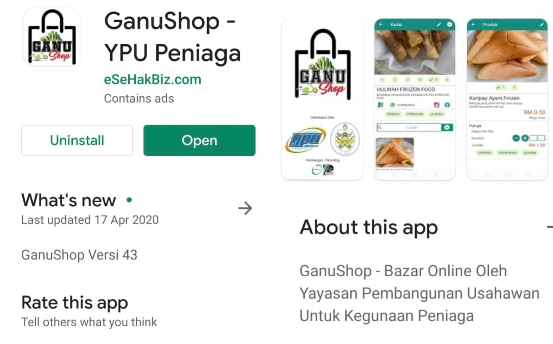 民众可以在智能手机下载“GanuShop”，就可以轻松“逛”斋戒月市集。-截图至GanuShop应用程序-