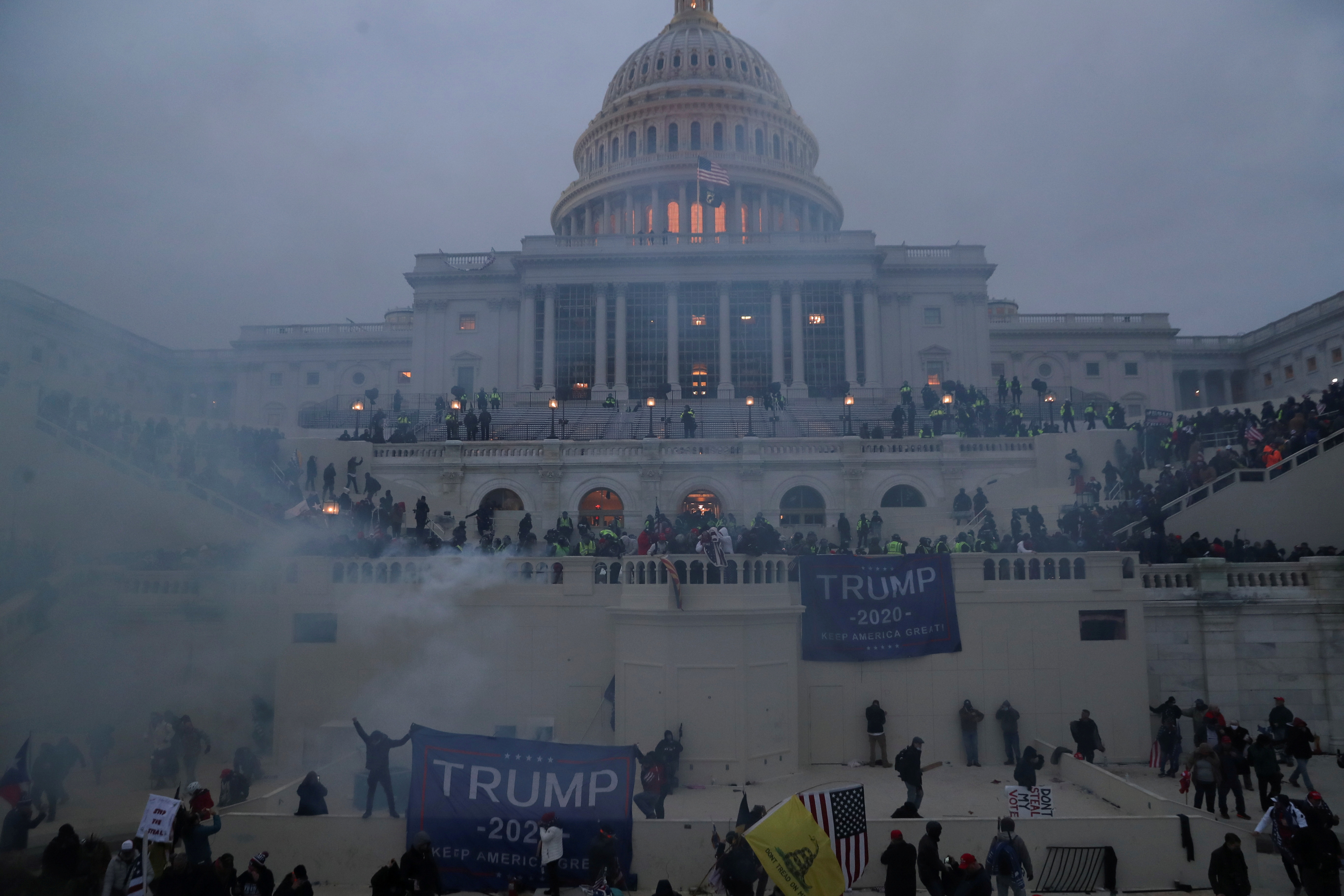 Police officers stand guard as supporters of US President Donald Trump gather in front of the US Capitol Building in Washington January 6, 2021. u00e2u20acu201d Reuters pic