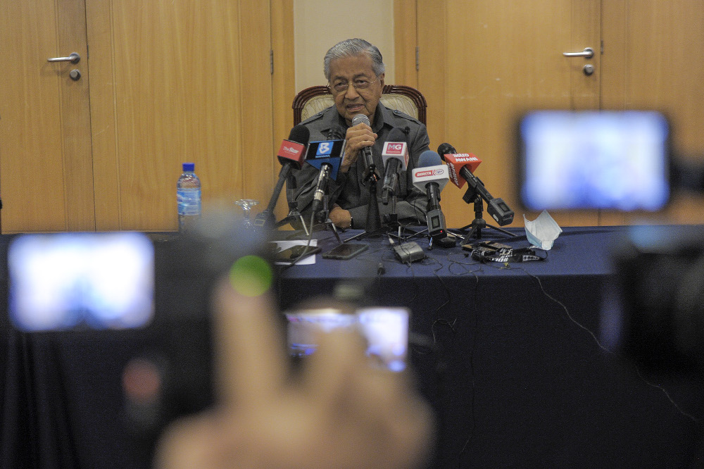 Pejuang chairman Tun Mahathir Mohamad speaks to the media during a press conference at Perdana Leadership Foundation in Putrajaya January 7, 2021. u00e2u20acu201d Picture by Shafwan Zaidon