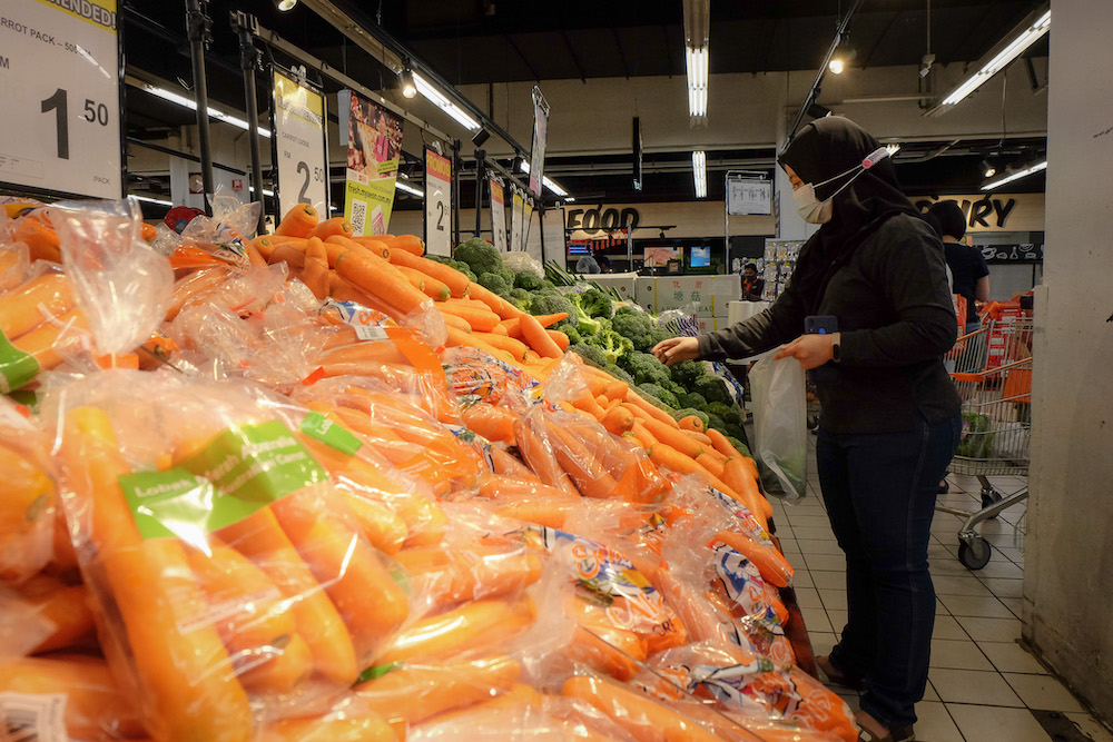 A woman wearing a face mask shops for groceries at the AEON Supermarket at Mid Valley in Kuala Lumpur January 9, 2021. u00e2u20acu201d Picture by Yusof Mat Isa