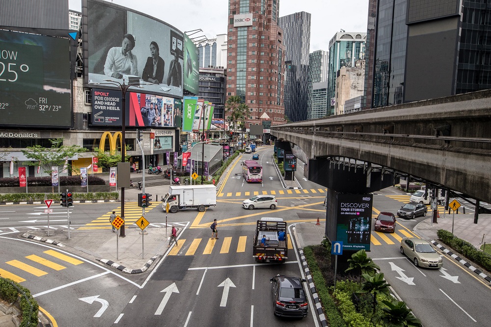 A general view of traffic at Bukit Bintang as the movement control order takes place in Kuala Lumpur January 13, 2021. u00e2u20acu201d  Picture by Firdaus Latif 