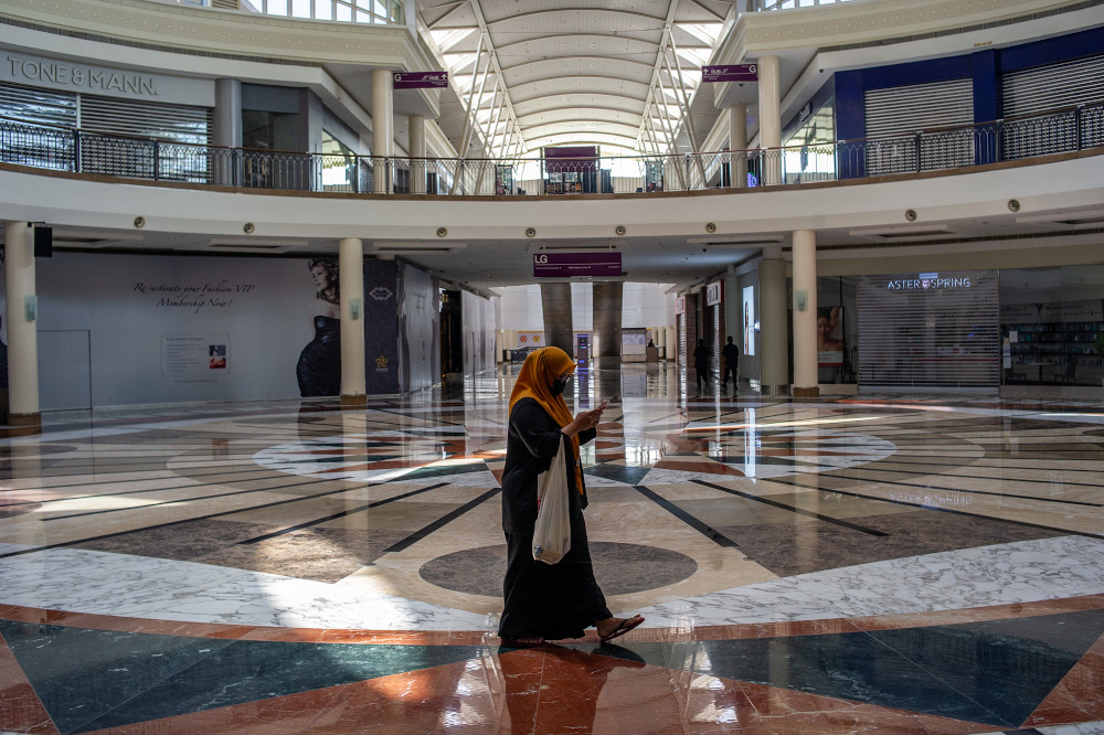 The deserted atmosphere at Alamanda shopping mall following the implementation of movement control order (MCO) in Putrajaya January 19, 2021. u00e2u20acu201d Picture by Shafwan Zaidon