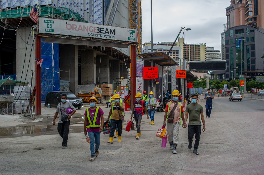 Foreign construction workers are pictured in Kuala Lumpur January 20, 2021. u00e2u20acu201d Picture by Shafwan Zaidon