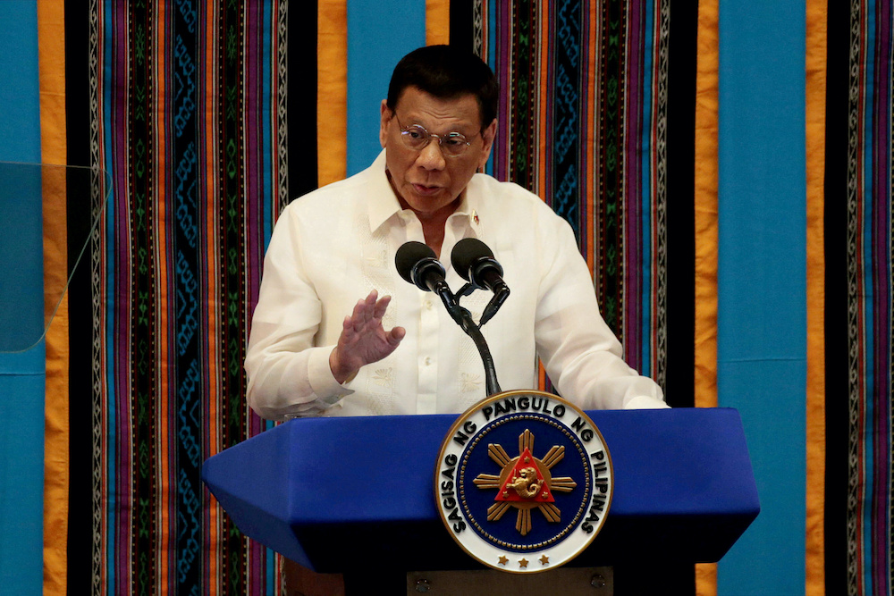 File photo of Philippine President Rodrigo Duterte gesturing during his fourth State of the Nation address at the Philippine Congress in Quezon City, Metro Manila, Philippines, July 22, 2019.u00e2u20acu201d Reuters picnnn