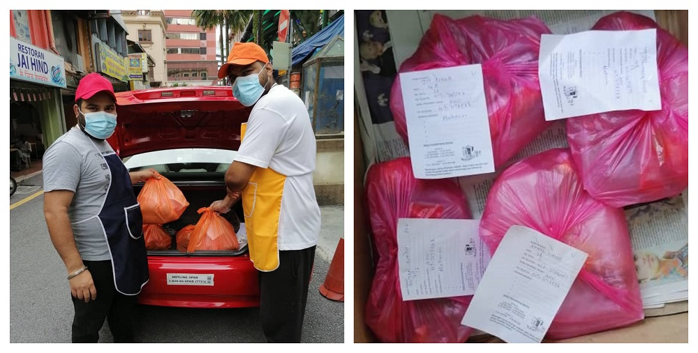 Delivery person-in-charge packing food packets to be delivered to Sungai Buloh Hospital. u00e2u20acu2022 Picture courtesy of Jesvinder Singh
