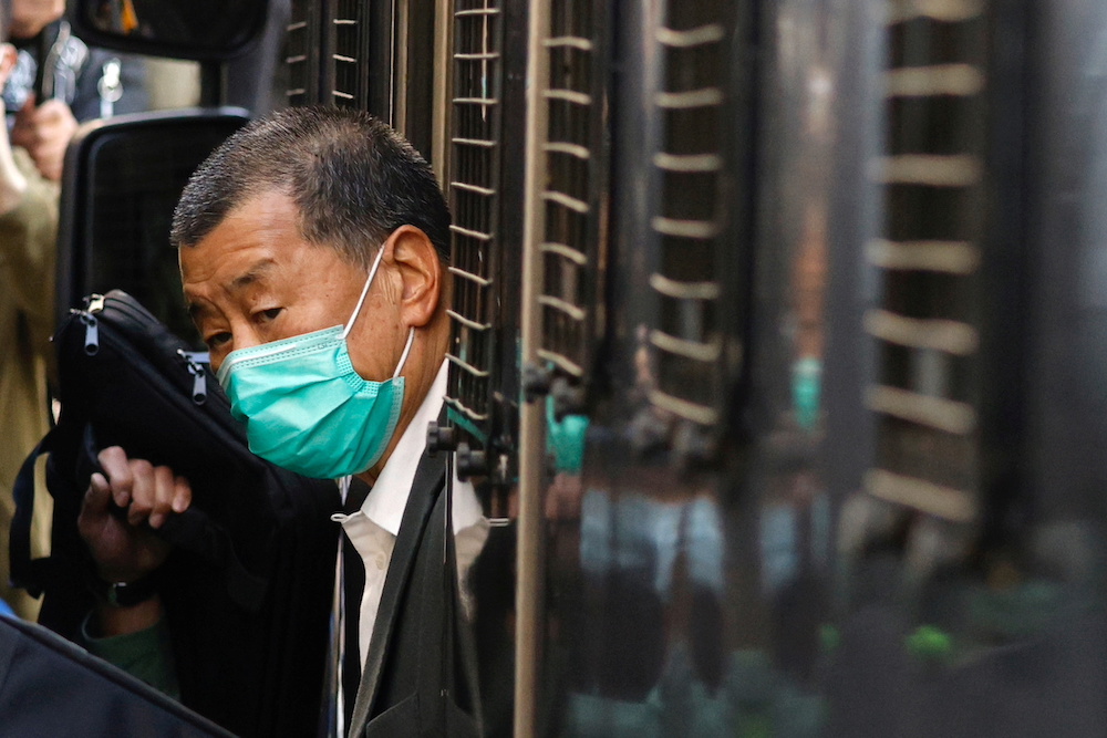 Media mogul Jimmy Lai, founder of Apple Daily, arrives the Court of Final Appeal by prison van in Hong Kong, China February 1, 2021. u00e2u20acu201d Reuters pic