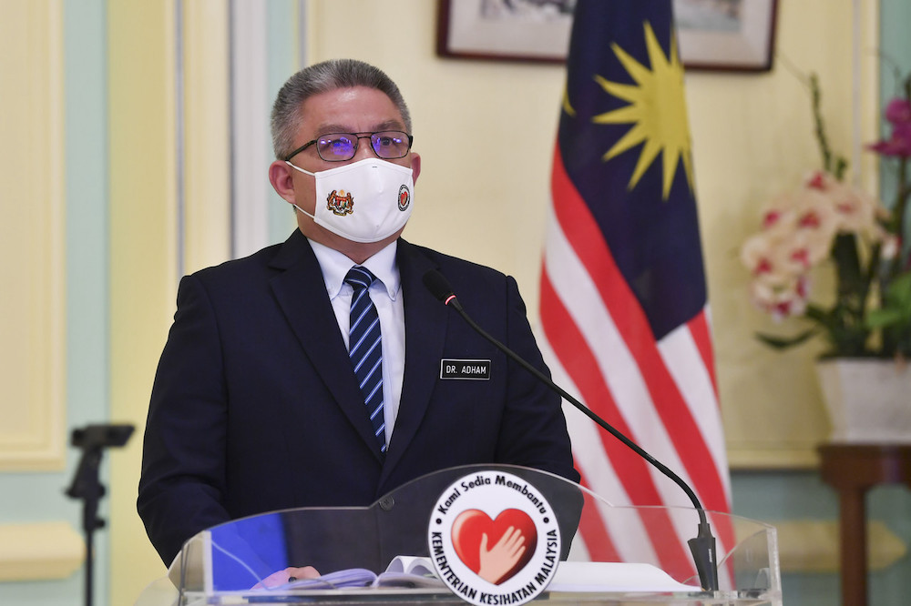 Dr Adham Baba at a press conference after the launch of the National Immunisation Program website and guidebook launch in Putrajaya February 16, 2021. u00e2u20acu201d Bernama pic