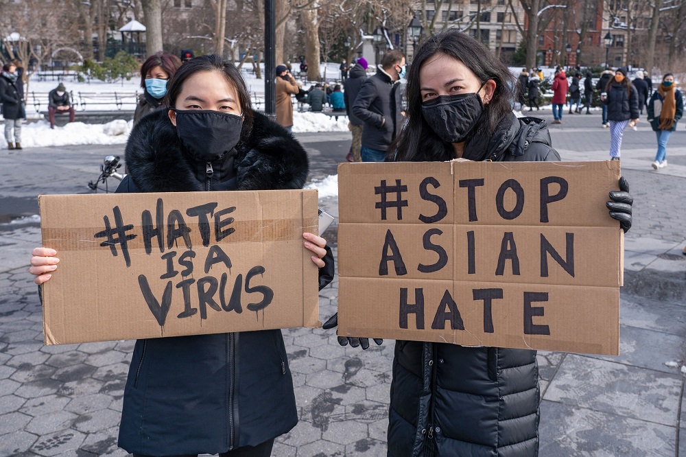 nProtestors holding placards that read u00e2u20acu02dchate is a virusu00e2u20acu2122 and u00e2u20acu02dcstop Asian hateu00e2u20acu2122 during the demonstration. End The Violence Towards Asians rally in Washington Square Park. u00e2u20acu201d SOPA Images/Sipa USA via Reutersn