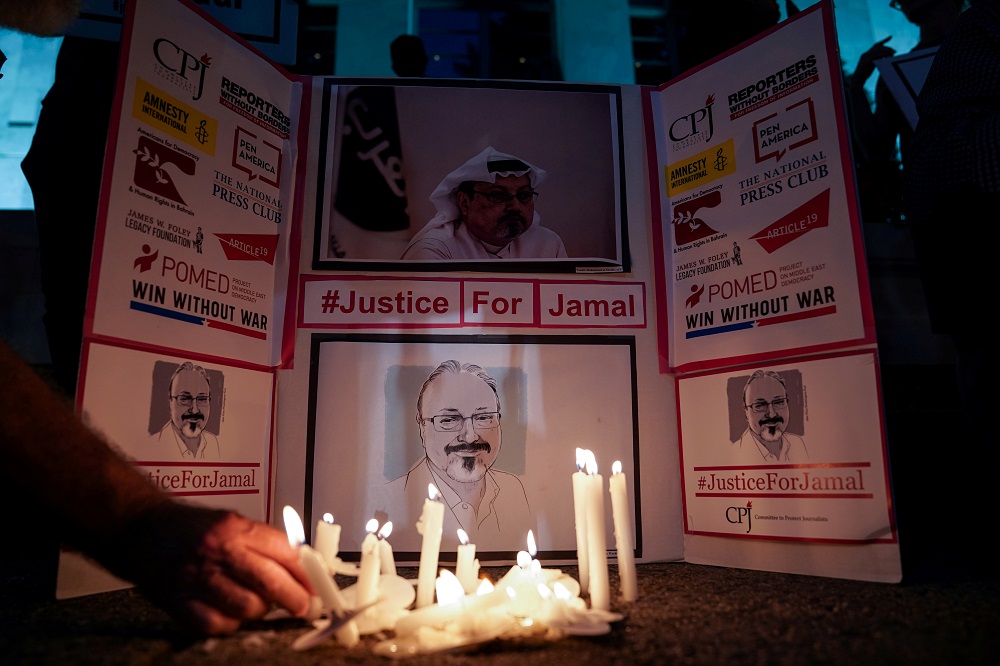 The Committee to Protect Journalists and other press freedom activists hold a candlelight vigil in front of the Saudi Embassy to mark the anniversary of the killing of journalist Jamal Khashoggi, in Washington, October 2, 2019. u00e2u20acu201d Reuters pic