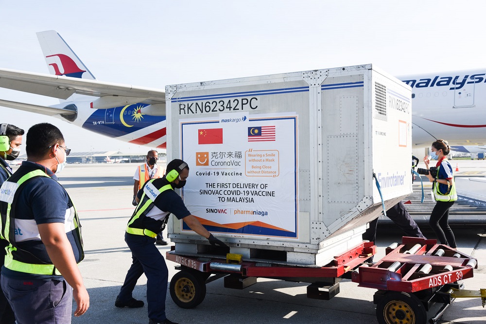 The first shipment of Sinovac Covid-19 vaccine from China arrives at the MASKargo, Advanced Cargo Centre in KLIA, Sepang February 27, 2021. u00e2u20acu201d Picture courtesy of Department of Information Services Malaysia