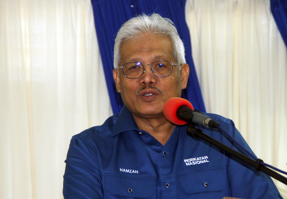 Home Minister Datuk Seri Hamzah Zainudin delivering a speech at the Back To School Program at the Astaka Hall in Batu Kurau, Larut February 27, 2021. u00e2u20acu201d Bernama picnnn